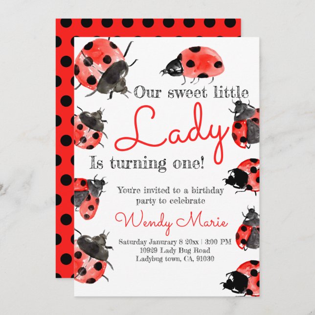 Lady bug anniversaire fille invitation (Devant / Derrière)