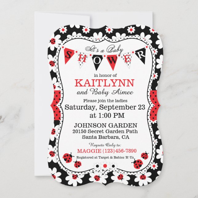 Lady Bug et Flower Imprimer Invitations de Baby sh (Devant)