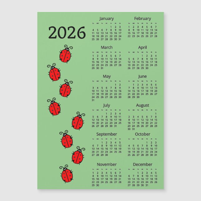 Lady Bugs 2026 Calendar Magnetic Card (Devant)