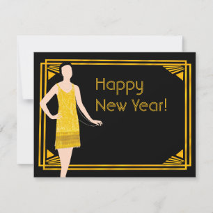 Lady in Gold Roaring 20s Bonne année Carte postale