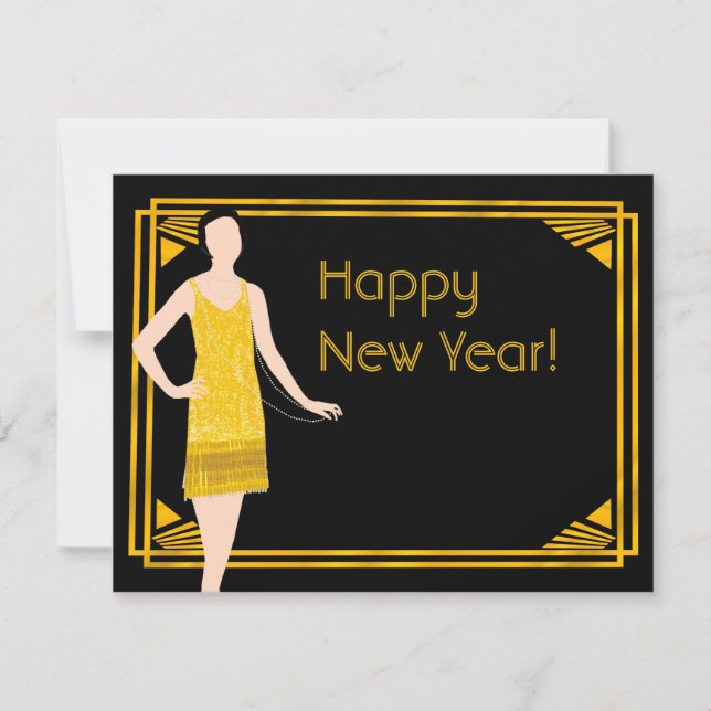 Lady in Gold Roaring 20s Bonne année Carte postale (Devant)