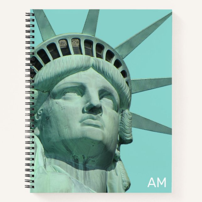 Lady Liberty et monogramme sur un cahier sarcelle  (Devant)