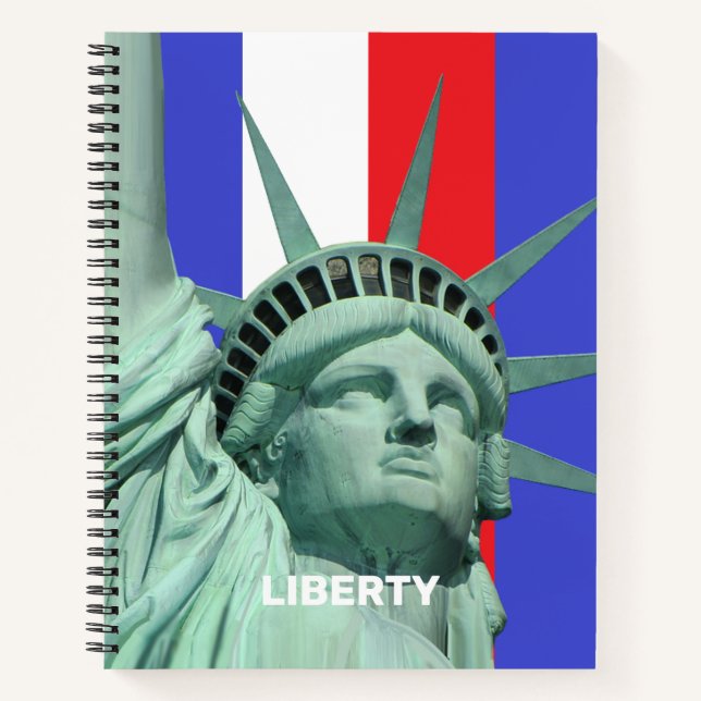 Lady Liberty sur cahier à rayures bleues rouges et (Devant)