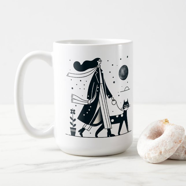 Lady marche son mignon chat Mug (Avec donut)