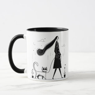 Lady marche son mignon chat Mug