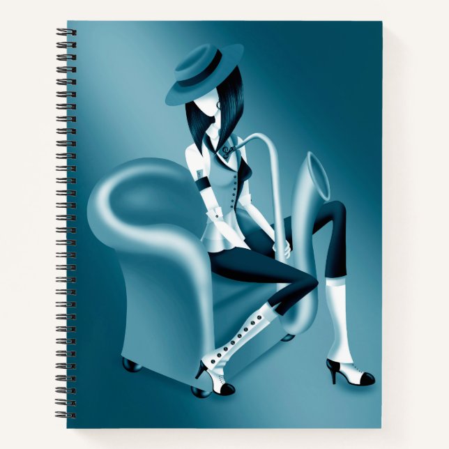 Lady Saxophoniste - Carnet inspiré du jazz (Devant)