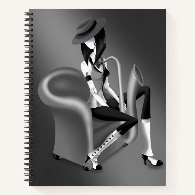 Lady Saxophoniste - Carnet inspiré du jazz (Devant)