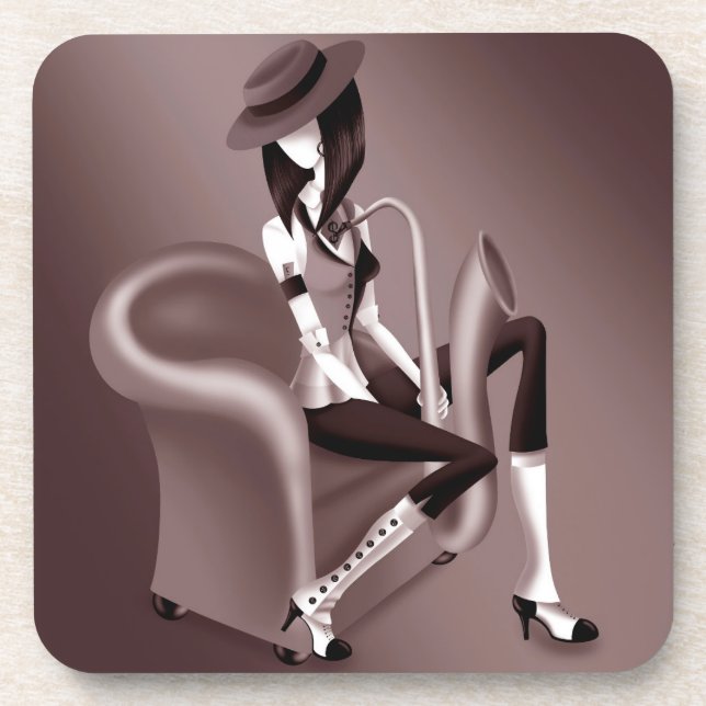 Lady Saxophoniste - Dessous de verre plastique ins (Devant)
