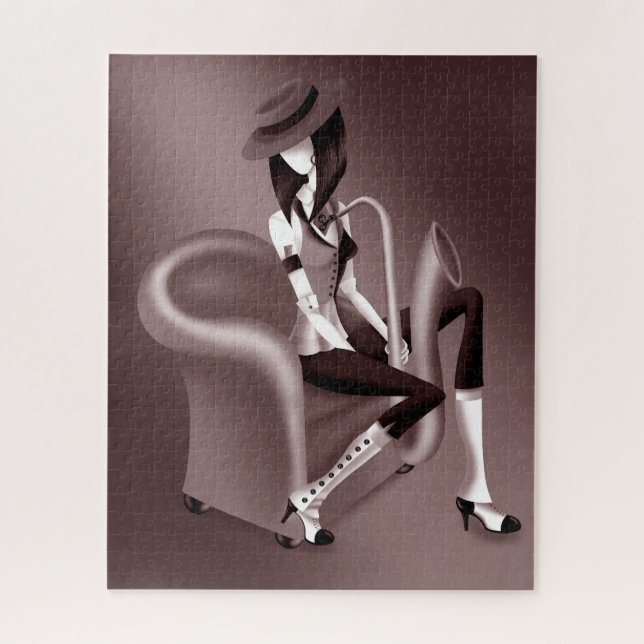 Lady Saxophoniste - Puzzle Jazz inspiré (Vertical)