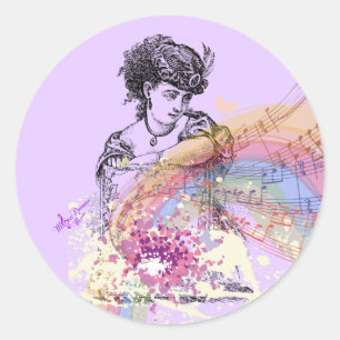 Lady Victorienne Jolie Violet Petits Stickers Rond