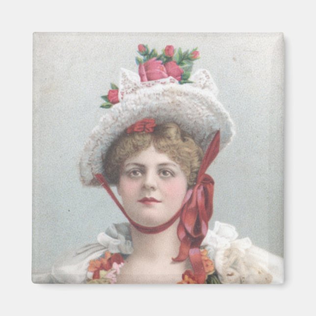 Lady with the Red Rose Hat Magnet (Devant)