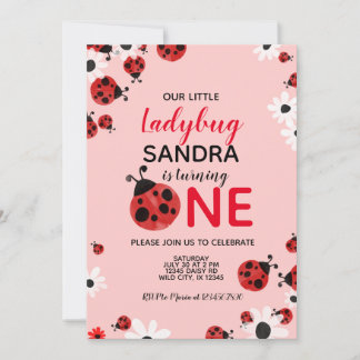 Ladybug 1st Baby Girl Birthday Invitation