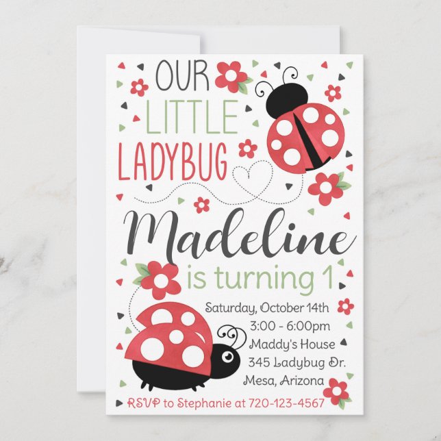 Ladybug Birthday Invitation, Ladybug Invitation (Devant)