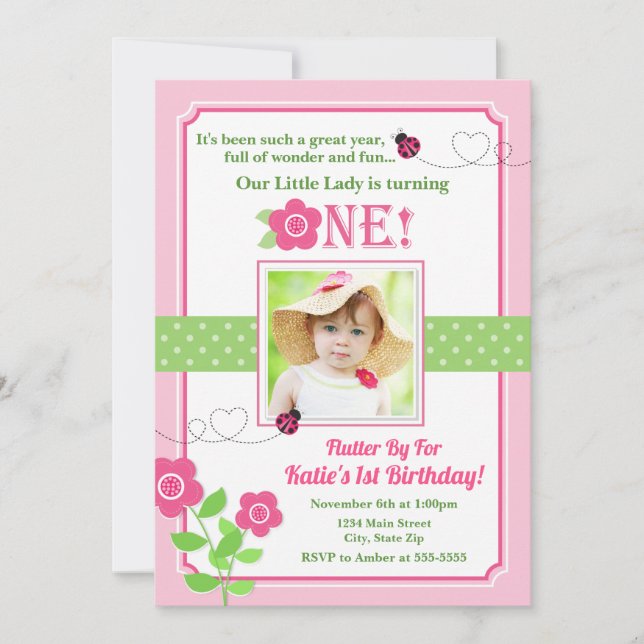 Ladybug Birthday Invitation Pink Ladybug 1er (Devant)