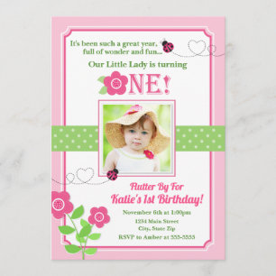 Ladybug Birthday Invitation Pink Ladybug 1er
