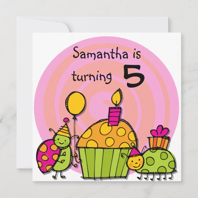 Ladybug Cupcake Customisé Invitations d'anniversai (Devant)