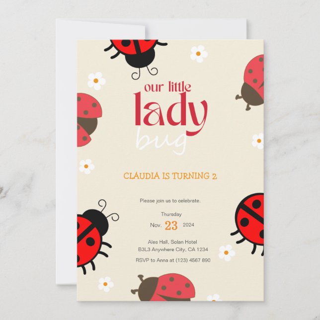 Ladybug Daisy Anniversaire Invitation Little Bug P (Devant)