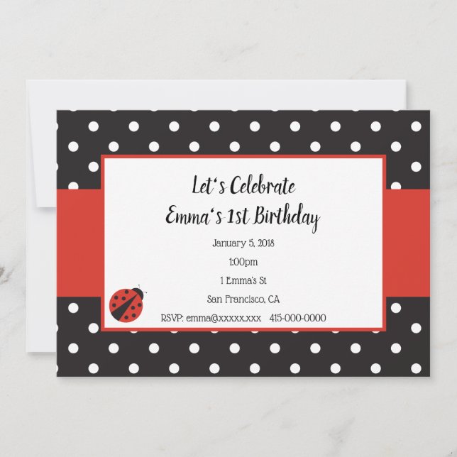 Ladybug Invitation pour l'anniversaire ou le Baby  (Devant)