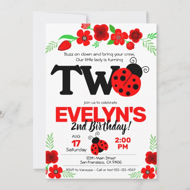 Ladybug Invitation pour le 2e anniversaire (Devant)