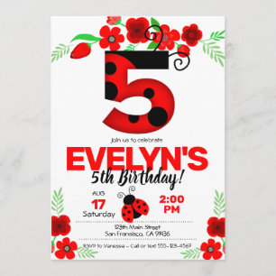 Ladybug Invitation pour le 5e anniversaire