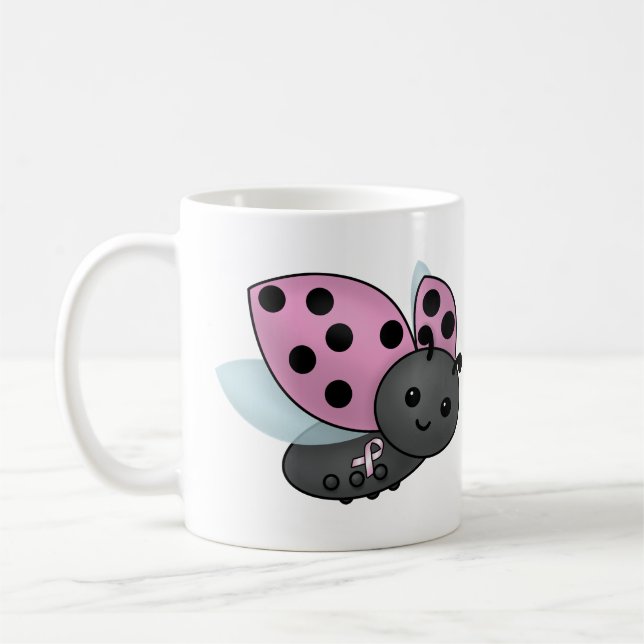 Ladybug Pink Awareness Ribbon Coffee Mug (Gauche)