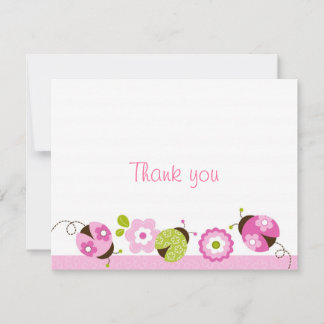 Ladybug Pink Green Flower Merci Cartes de notes