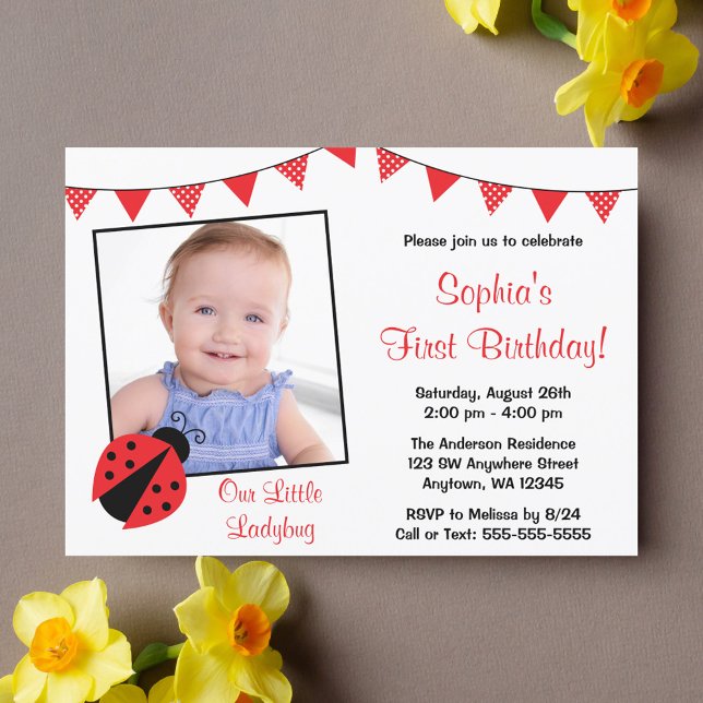 Ladybug Red Black Photo Invitations Anniversaire (Créateur téléchargé)