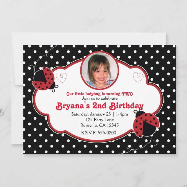 Ladybug Red & Black Photo Party Invitations (Devant)