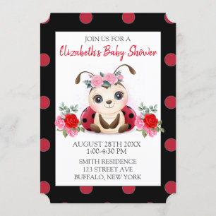 Ladybug Red Rose Flora Girl Baby shower Invitation