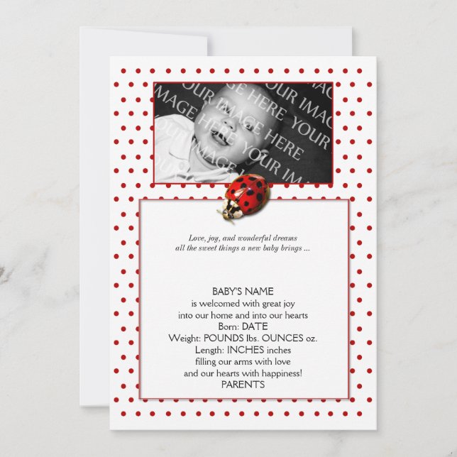 Ladybug sur Pois rouges Frame Baby Faire-part (Devant)