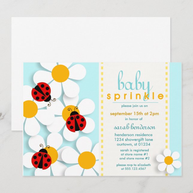 Ladybugs and Daisies Baby Sprinkle Invitations (Devant / Derrière)