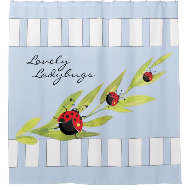 Ladybugs | Joli rideau de douche bleu et blanc (Devant)