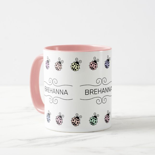 Ladybugs Pastel Multicolor Border Mug (Devant gauche)