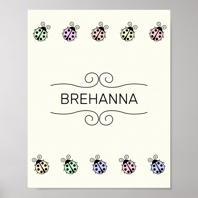 Ladybugs Pastel Multicolor Border sur Poster Jaune (Devant)