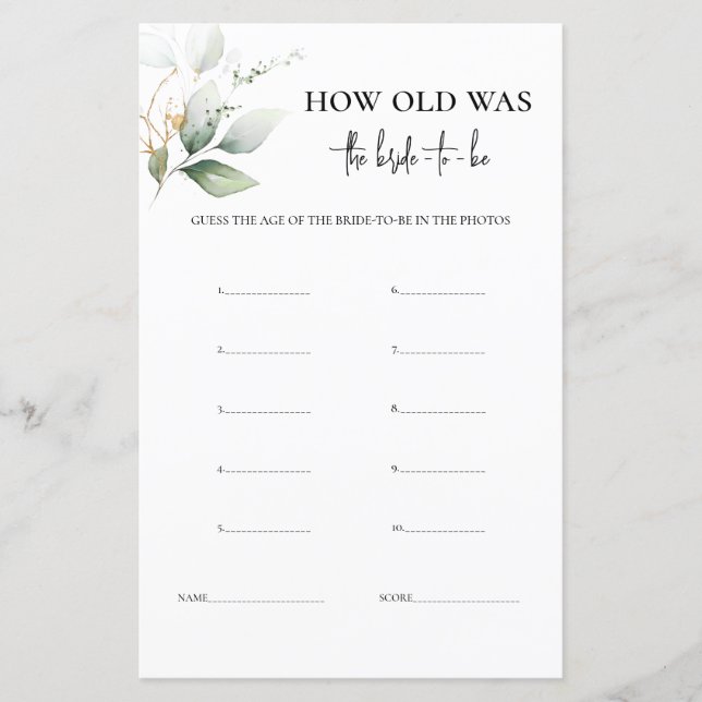 L'âge de la mariée jeu de verdure (Devant)