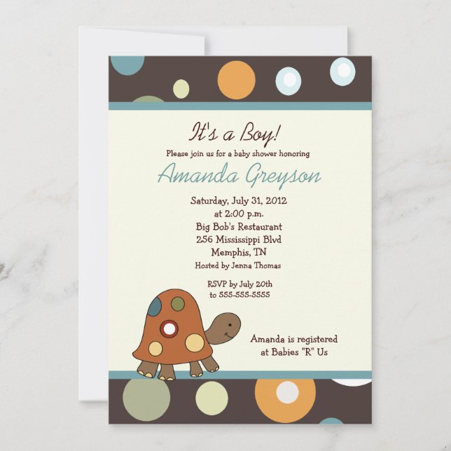 Laguna Orange Turtle 5x7 Baby shower Invitation (Devant)
