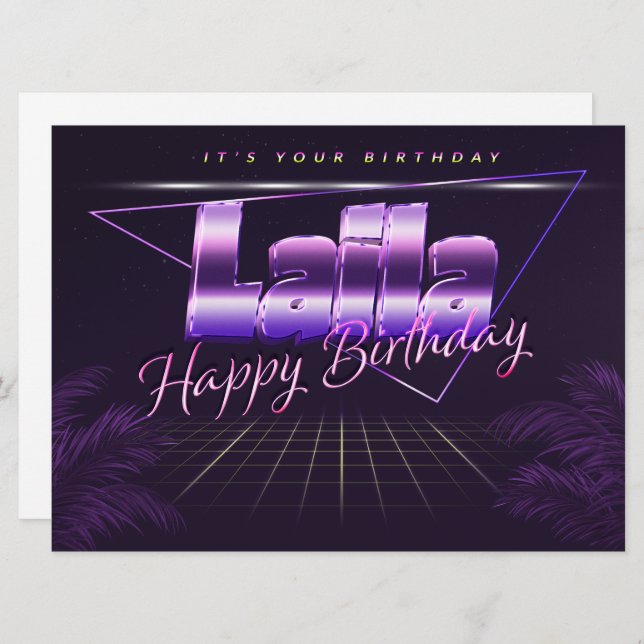 Laila Nom Prénom lila retro Carte Anniversaire (Devant / Derrière)