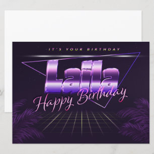 Laila prénom carte rétro lilas pour un anniversair