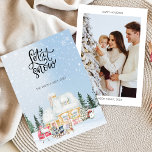 Laisse neiger la carte photo de Noël de mignonne P<br><div class="desc">Elégante carte de Noël à thème neige. La maison recouverte de neige, un sapin de Noël, un bonhomme de neige, et Santa Clause sont les caractéristiques principales de cette carte... Paire d'une typographie unique "Let it Snow" le rend plus mignon et élégant. Souhaitez à votre être aimé avec cette carte...</div>