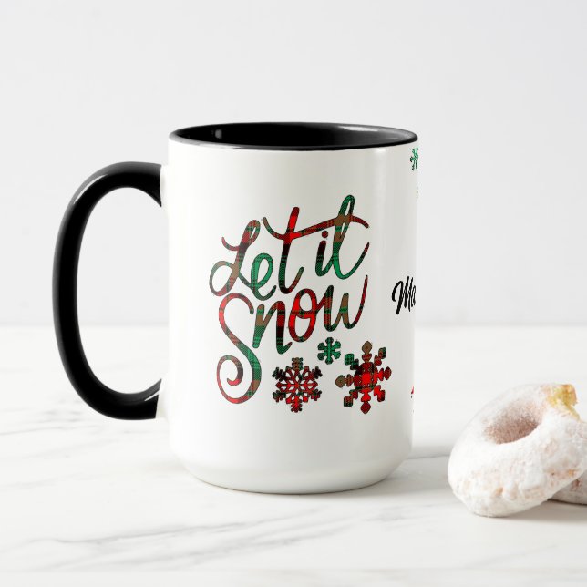 Laisser la neige Plaid Christmas Mug (Avec donut)