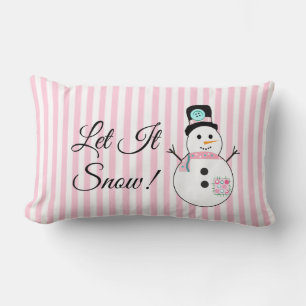 Laisser la neige Snowman rose Coussin de Noël