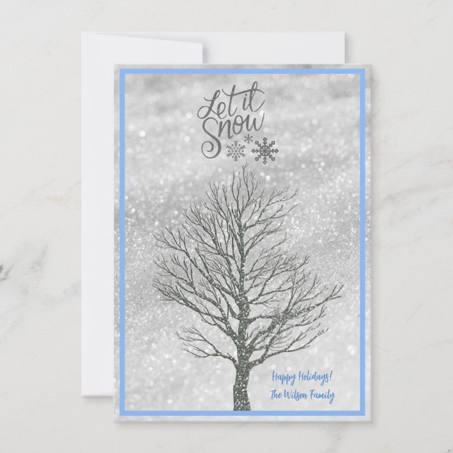 Laisser Snowflakes Silver Tree Family Carte de vac (Devant)