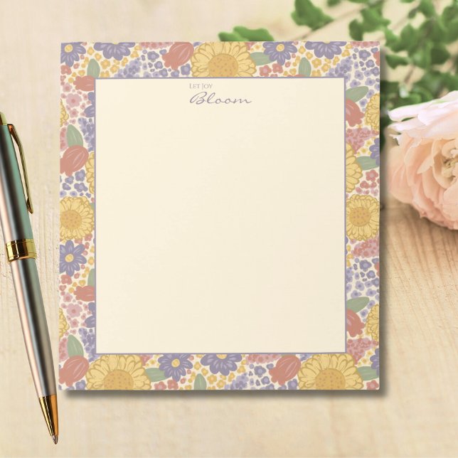 Laissez la joie s'épanouir – Bloc-notes floral ave (Let Joy Bloom – Floral Notepad with Inspirational Message)