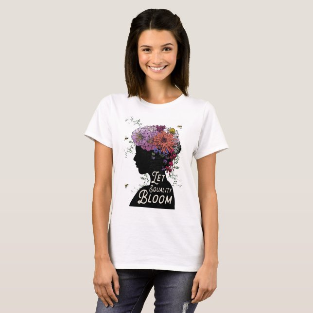 Laissez le T-shirt des femmes de fleur d'égalité (Devant entier)