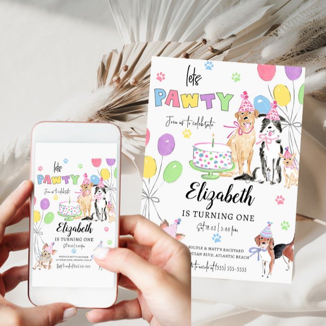 Laissons Pawty Chien première carte d'invitation d (Créateur téléchargé)