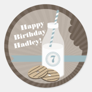 Lait + Cookies Autocollant Anniversaire rayé + Ble