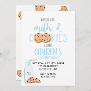 Lait et biscuits Bleus Invitation d'anniversaire