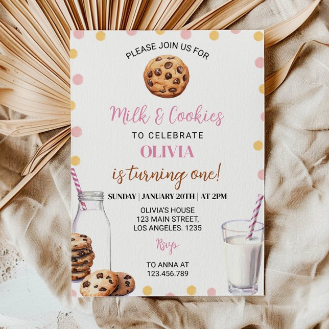 Lait Et Cookies Fille Première Invitation Annivers (Créateur téléchargé)