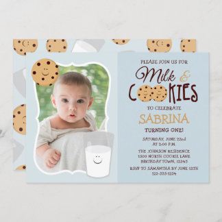 Lait et cookies Photo Invitation Anniversaire