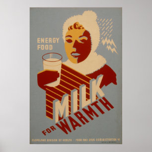 Lait pour énergie chaude Vintage 1941 WPA Affiches